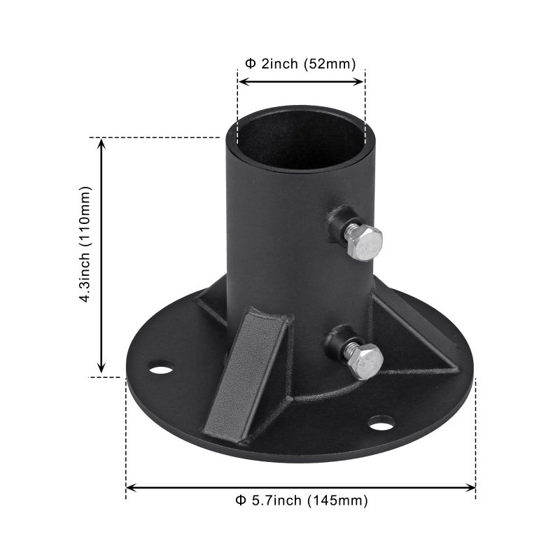Insaga Chain Link Fence Post 2'' Floor Flange Base  Heavy Duty Round Fence Post Base  Chain Link Fence Parts for Metal Post with Floor Bracket  Mailbox Round Post Mount  Fit OD 1-7/8'' Pipe/Post - Image 2